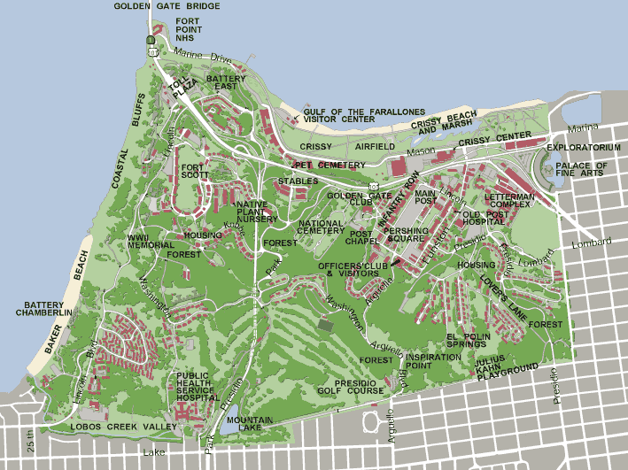 Karte des Presidio Nationalparks (Vergr&ouml;sserung durch Mausklick)